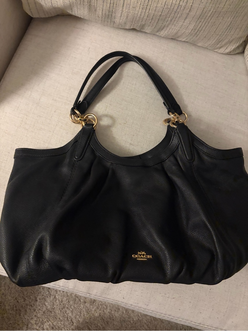 Coach Black Leather Shoulder Bag with Gold Hardware